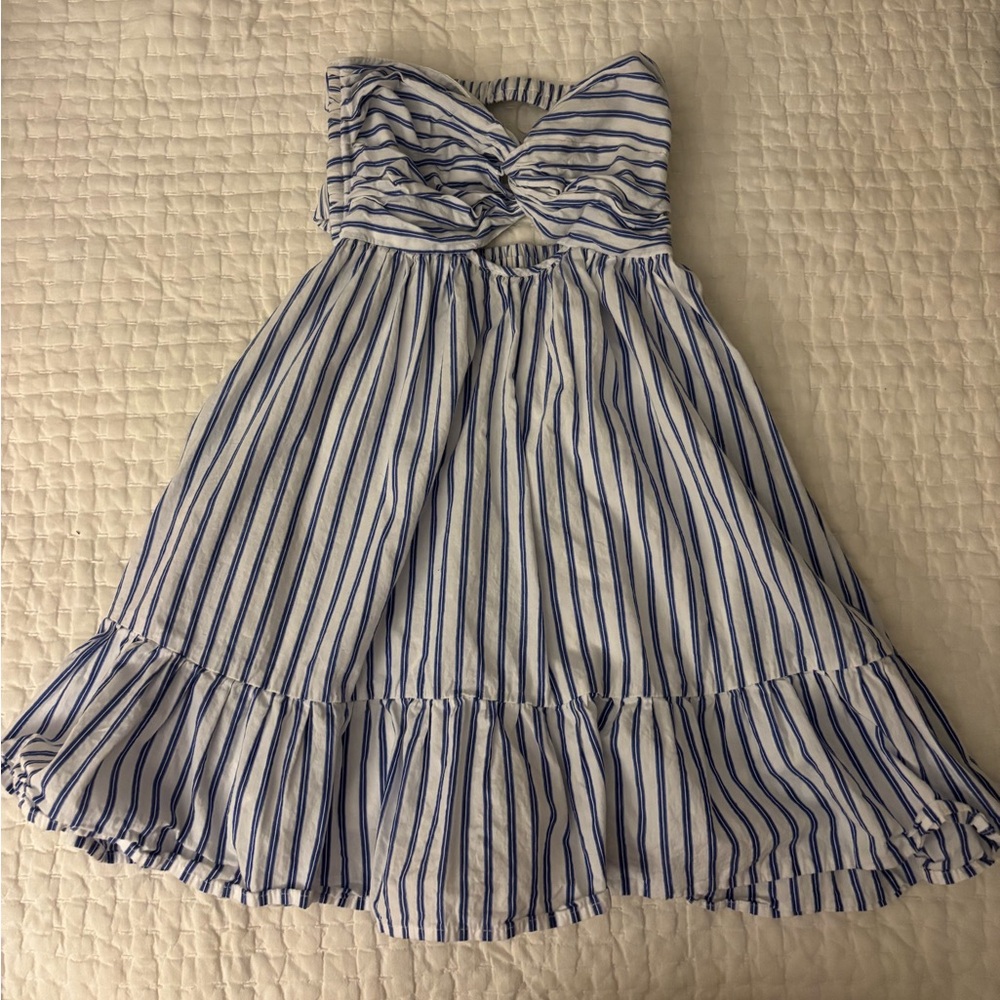 Striped Blue and White Strapless Dress